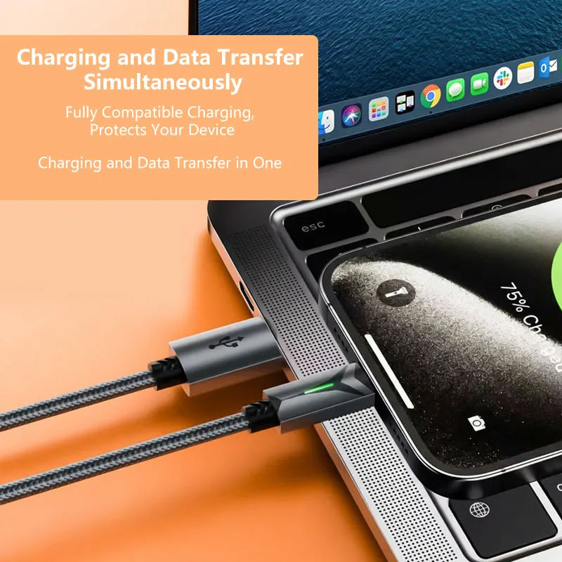 120W USB-A to USB-C Fast Charging Cable LED – 6A Braided Cord USB Charging Cable P3