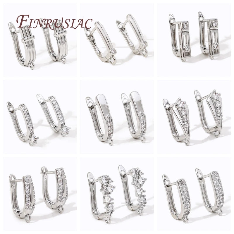 18K Gold Plated Brass Leverback Earring Clasp | CZ Beaded U Clasp Earring Clasp Findings P3