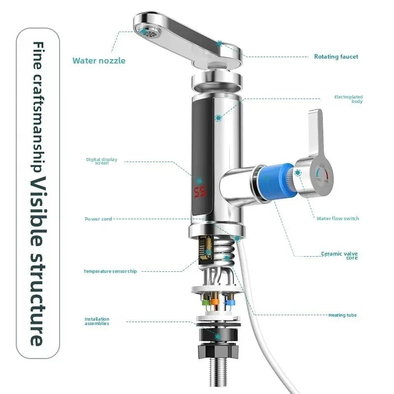 NOCCLILI 220V Tankless Water Heater Kitchen Mixer Tap | Digital Tankless Water Heater P3
