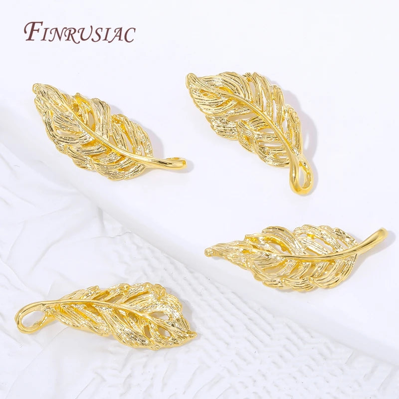 18K Gold Plated Feather & Leaf Charm Connectors | DIY Jewelry Jewelry Charm Connectors P3