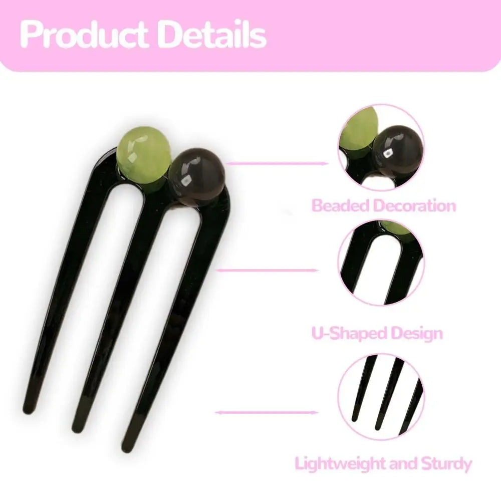 Beaded U-Shaped Hair Fork Pin – Vintage Bun & Updo Accessory Hair Fork Pin P3