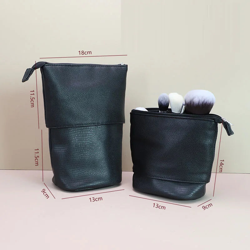 Stretchable PU Leather Makeup Brush Organizer Bag | Multi-Slot Makeup Brush Organizer P3 Black