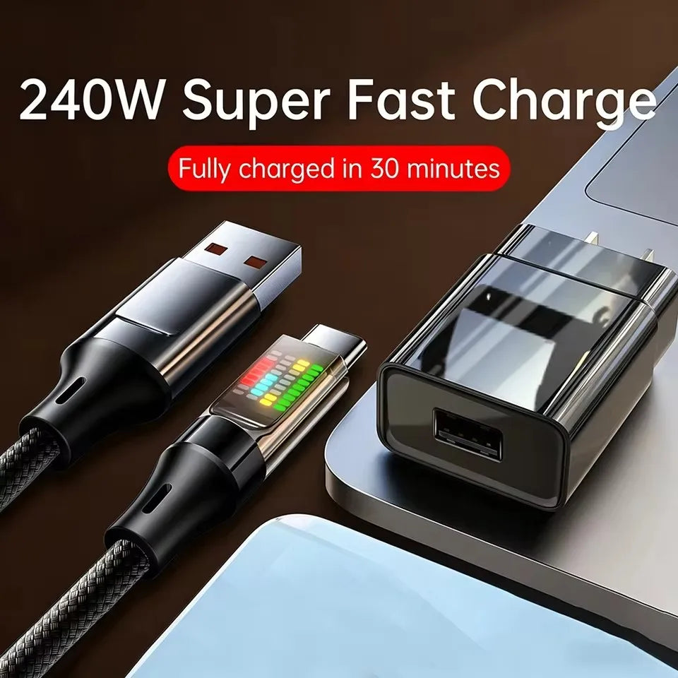 120W USB-C Fast Charging Cable 6A with LED Display | Nylon USB-C Charging Cable P3