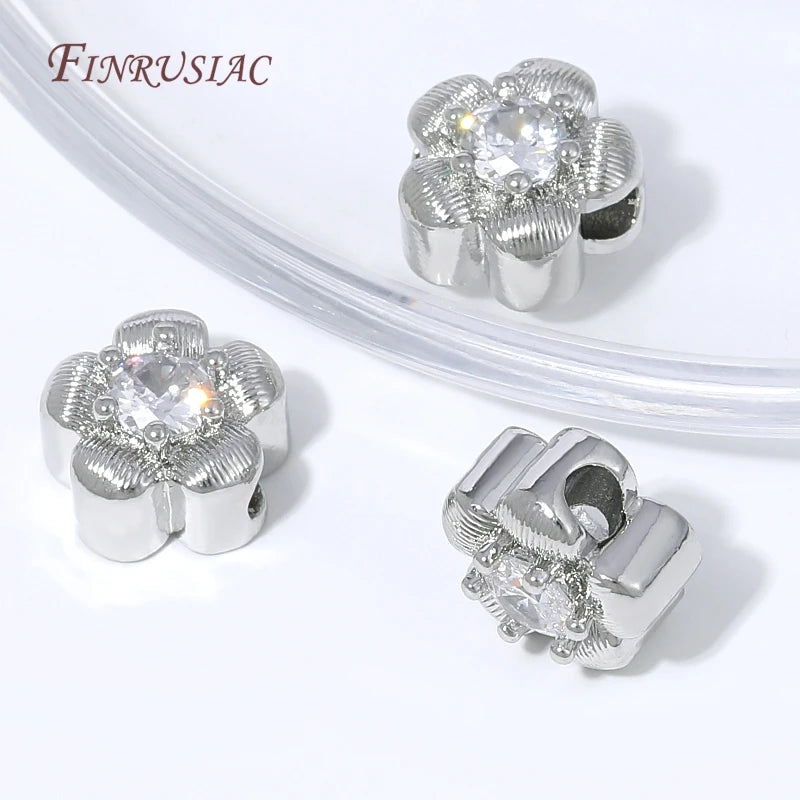 18K Gold Plated Micro Pavé CZ Flower Spacer Beads | DIY Jewelry Jewelry Spacer Beads P3