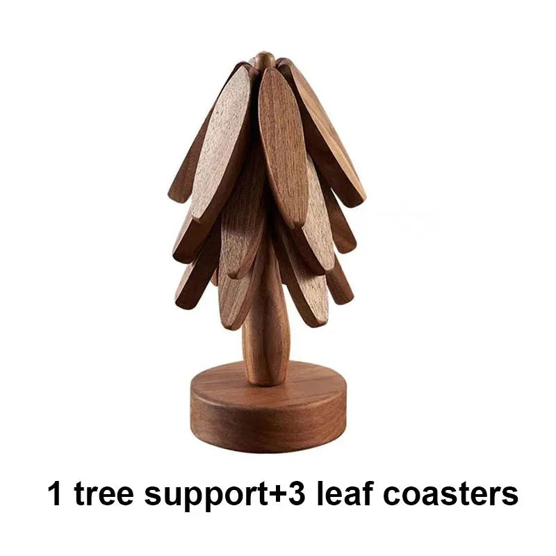 Bamboo Non-Slip Heat-Insulated Trivet & Coaster Set Bamboo Trivet Set P3 darkset 3 leaf L