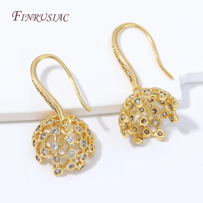 18K Gold Plated CZ Filigree Flower Ear Hooks – DIY Findings Earring Findings P3