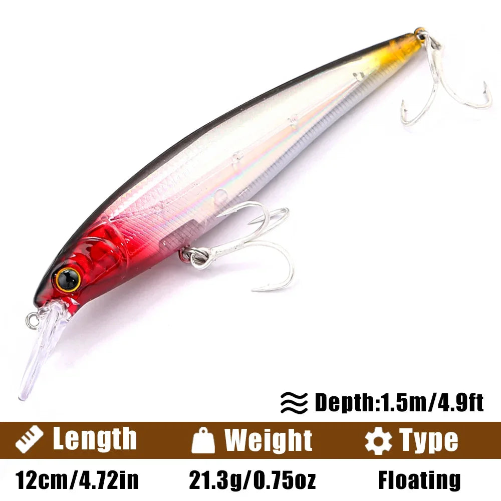 B&U M120F Saltwater Jerkbait Minnow Lure – Bass Pike Wobbler Fishing Lure P3 red black 1pc-120mm-21.3g