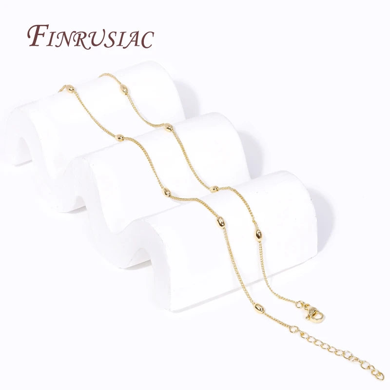 18K Gold Plated Rice Bead Chain Necklace 49CM | DIY Jewelry Beaded Chain Necklace P3