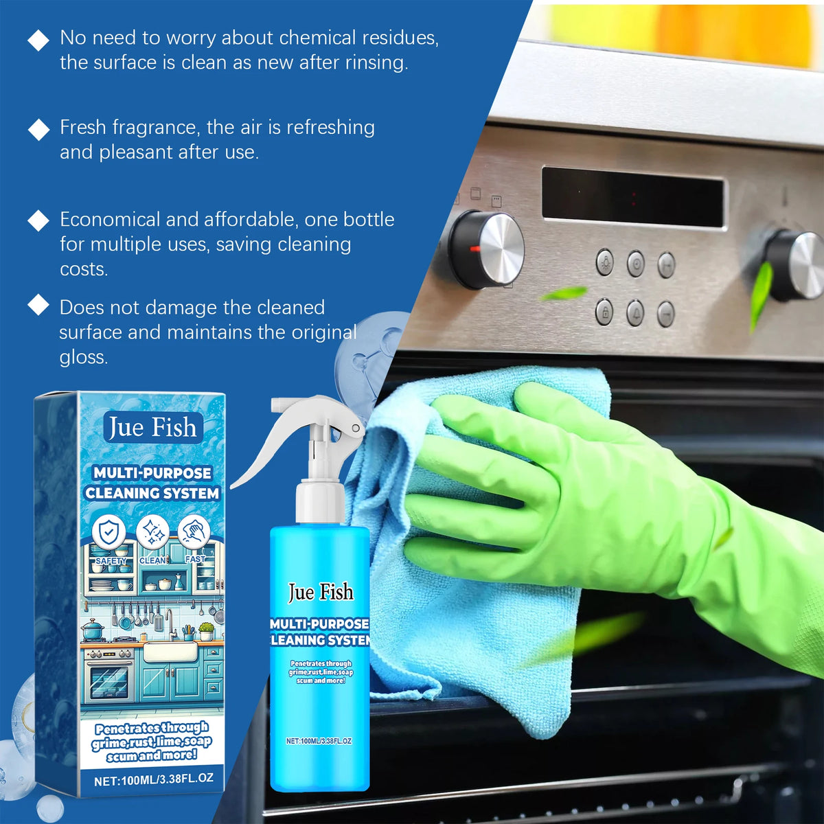 Jue-Fish Kitchen Grease Foam Cleaner Spray – Multi-Surface Kitchen Foam Cleaner P3
