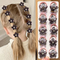 10-Pack Girls Rhinestone Flower Elastic Hair Ties | Kids Headwear Kids Hair Ties P3 Black
