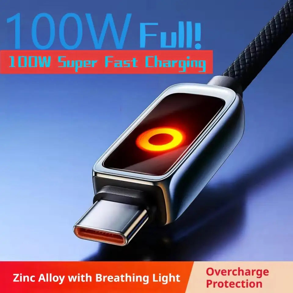 100W USB-C Fast Charging Cable 6A | Auto Power Off & Data Transfer USB-C Charging Cable P3