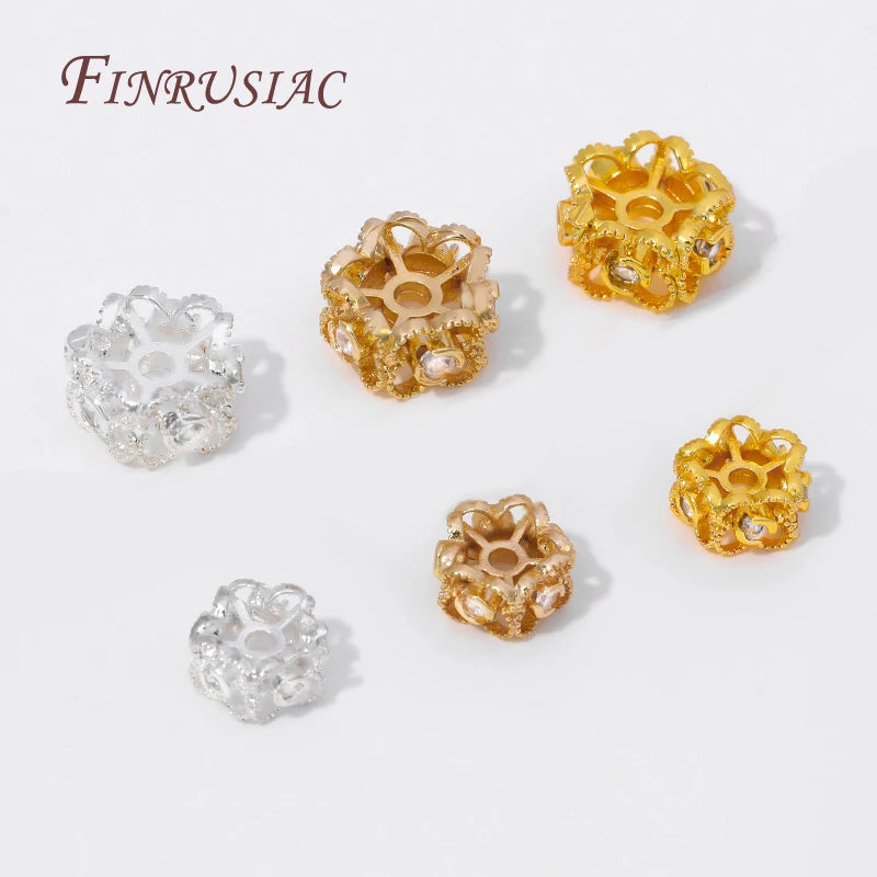 18K Gold Plated Flower Beads with Zircon | DIY Jewelry Jewelry Making Beads P3