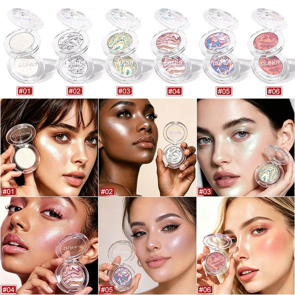 DUNUF Marbled Baked Highlighter Palette – Shimmer Contour Powder Highlighter Palette P3