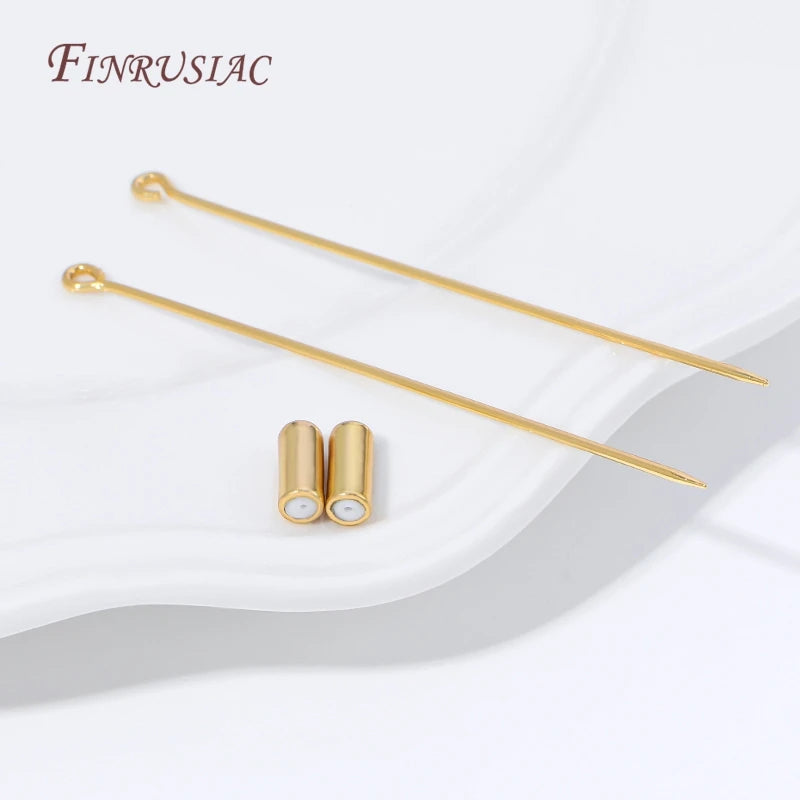 18K Gold Plated 70mm Brooch Pin Stem with Cap | DIY Jewelry Brooch Pin Finding P3