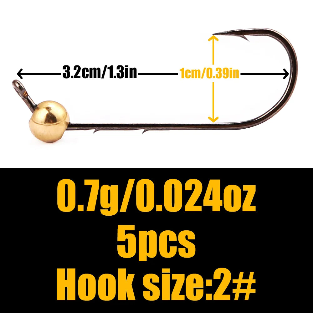 B&U 5pc Micro Jig Head Hooks 0.5g–4g | Soft Worm Fishing Jig Head Hooks P3 0.7g 2