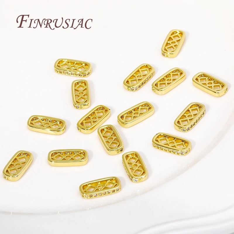18K Gold Plated Zircon Rectangle Spacer Beads | DIY Jewelry Jewelry Spacer Beads P3
