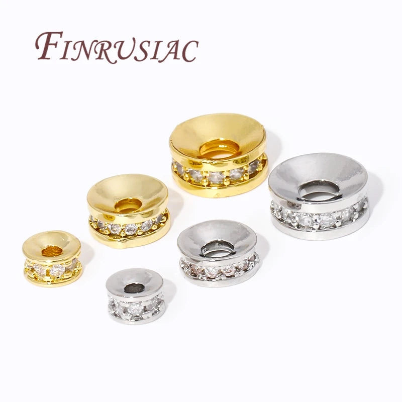 18K Gold Plated Brass Zircon Rondelle Spacer Beads for Jewelry Jewelry Spacer Beads P3