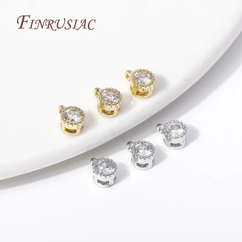 18K Gold & Rhodium Plated Zircon Round Charm Pendants – 2 Sizes Jewelry Charm Pendants P3