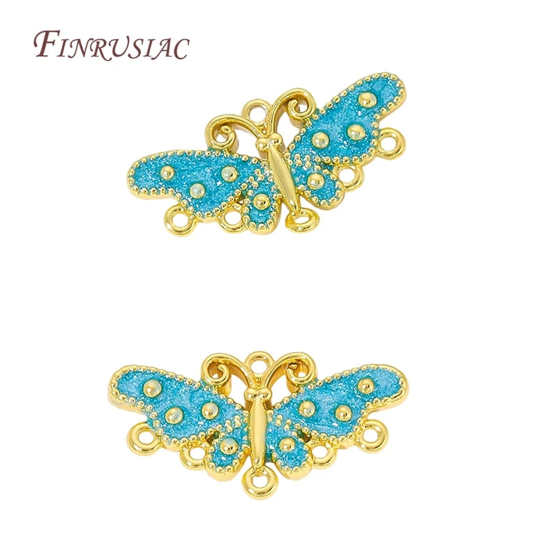 18K Gold Plated Blue Enamel Butterfly Connector Charm | DIY Jewelry Jewelry Connector Charm P3
