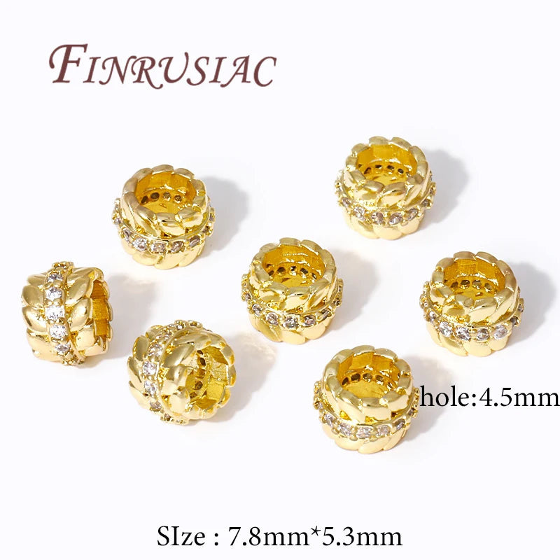 18K Gold Plated Brass Zircon Spacer Beads for DIY Jewelry Jewelry Spacer Beads P3 18K Real Gold Plated 4 pieces