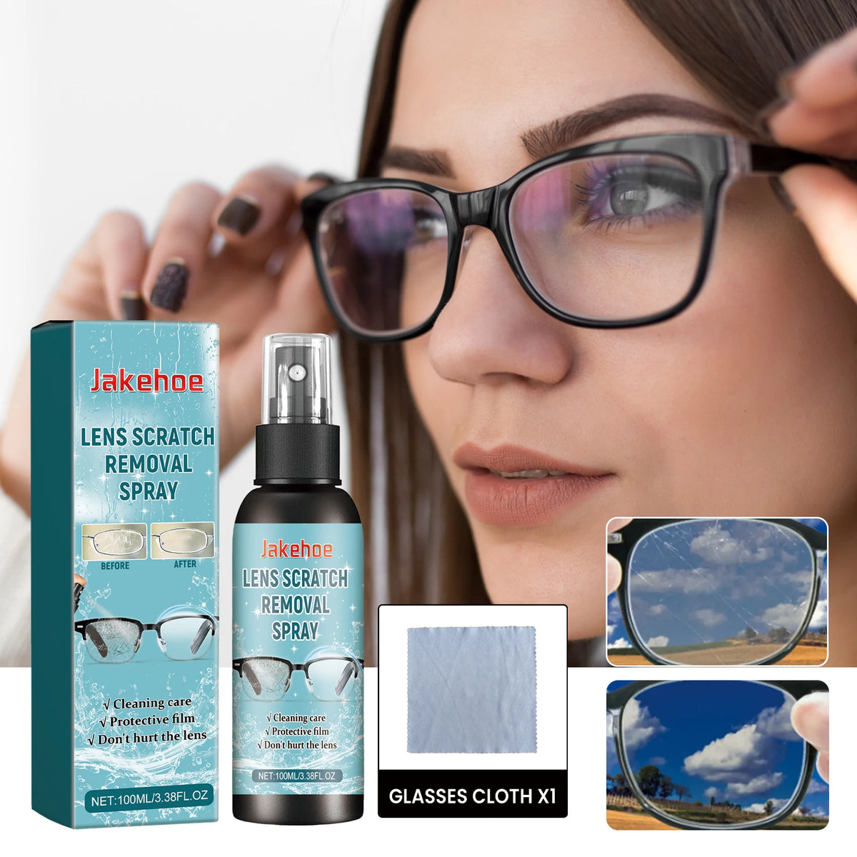 JAKEHOE Glasses Lens Cleaner Spray | Cleans & Restores Lenses Lens Cleaner Spray P3