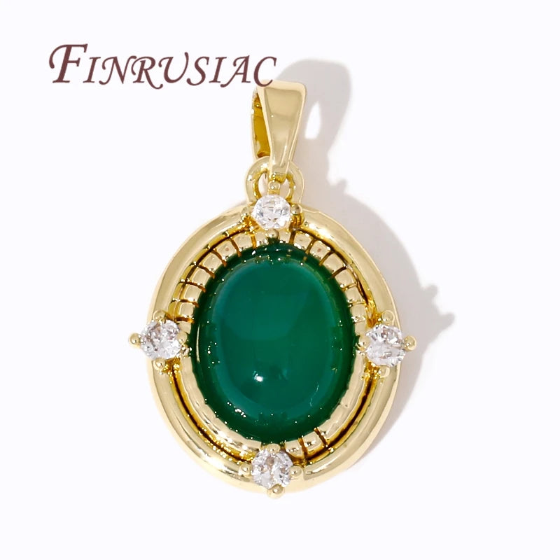 18K Gold Plated Oval Pendant Green Zircon Brass DIY Charm DIY Jewelry Pendant P3