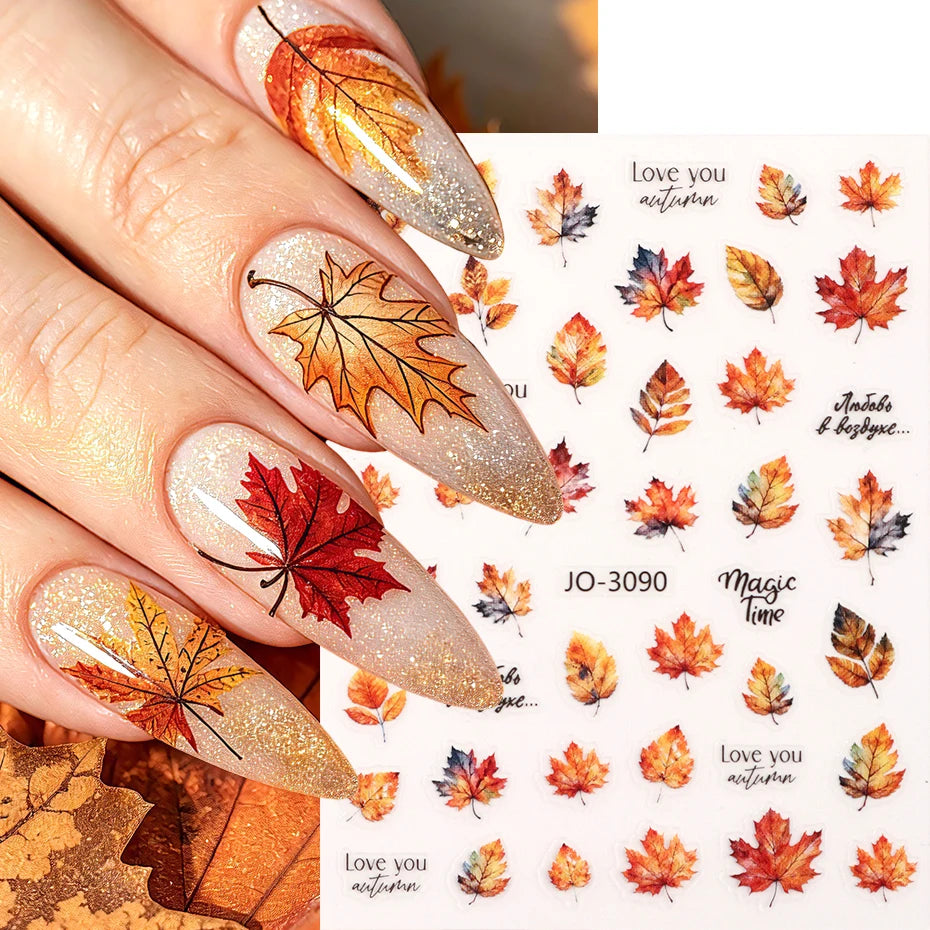 Autumn Maple Leaf Nail Stickers – Fall Nail Art Decals 2pcs Nail Art Stickers P3