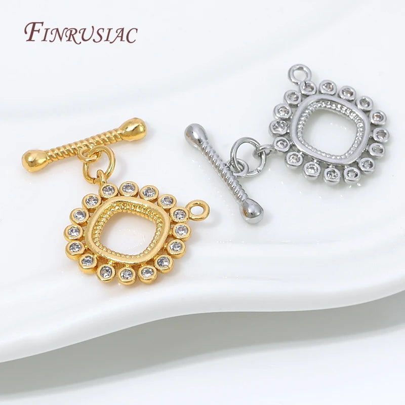 18K Gold Plated OT Toggle Clasp with Zircon Square Charm Jewelry Clasp Finding P3