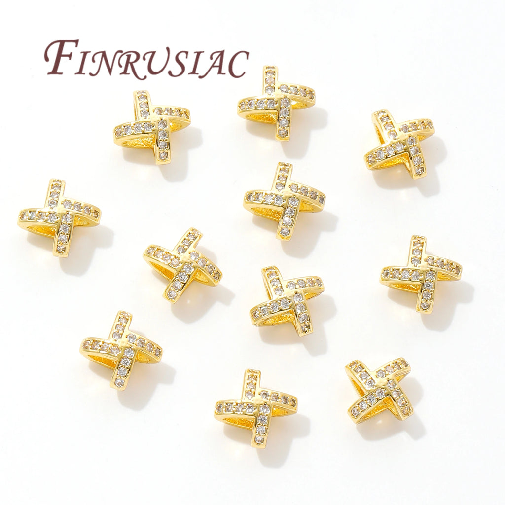 18K Gold Plated X-Shaped Zircon Spacer Beads | DIY Jewelry Jewelry Spacer Beads P3