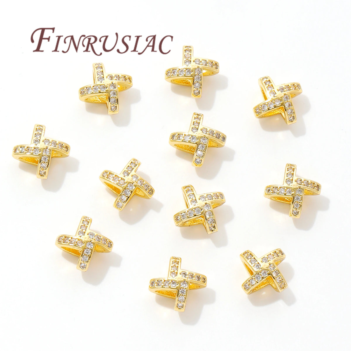 18K Gold Plated X-Shaped Zircon Spacer Beads | DIY Jewelry Jewelry Spacer Beads P3