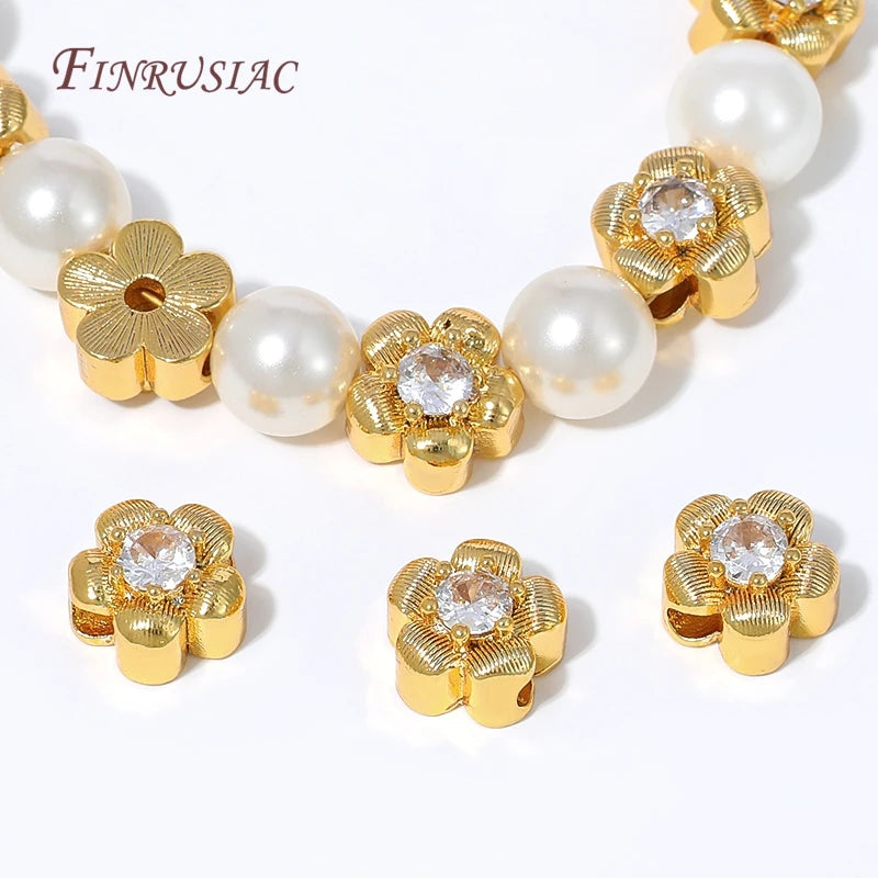 18K Gold Plated Micro Pavé CZ Flower Spacer Beads | DIY Jewelry Jewelry Spacer Beads P3