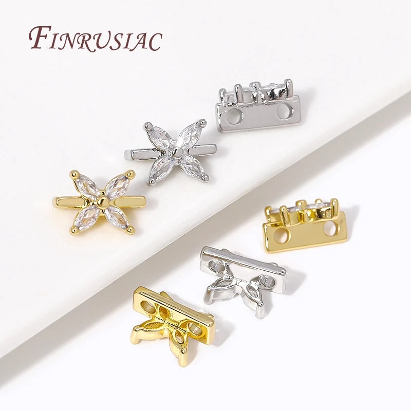 18K Gold Plated Brass Zircon Spacer Bars – 2-Hole Bead Separators Jewelry Spacer Bars P3