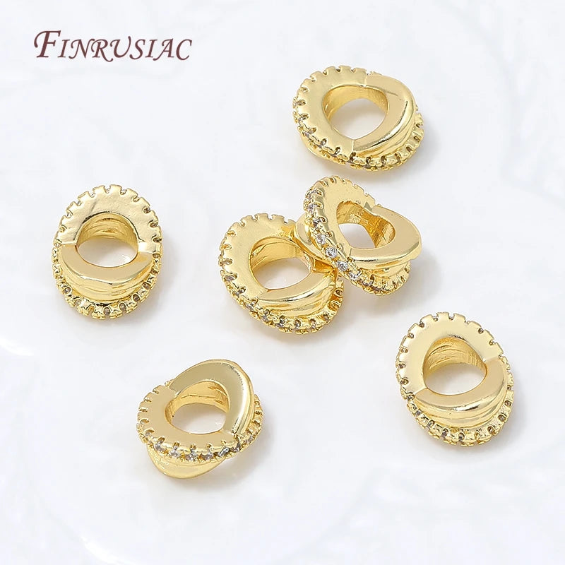 18K Gold Plated Oval Hollow CZ Spacer Beads | DIY Jewelry CZ Spacer Beads P3