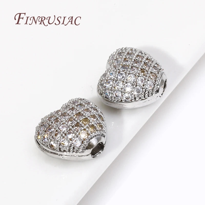 18K Gold Plated Zircon Heart Spacer Beads | DIY Jewelry Jewelry Spacer Beads P3