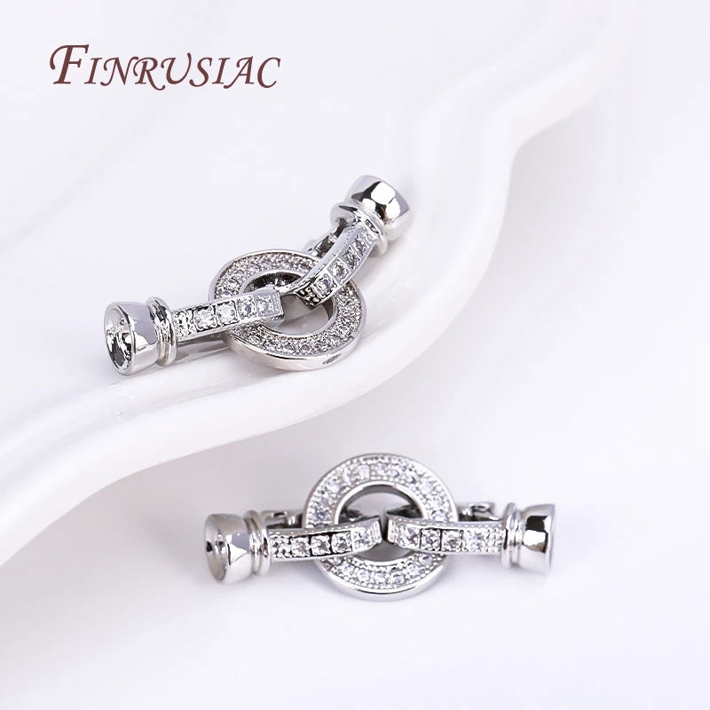 Rhodium Gold Plated Round Connector Clasp – Zircon Necklace DIY Jewelry Clasp Findings P3
