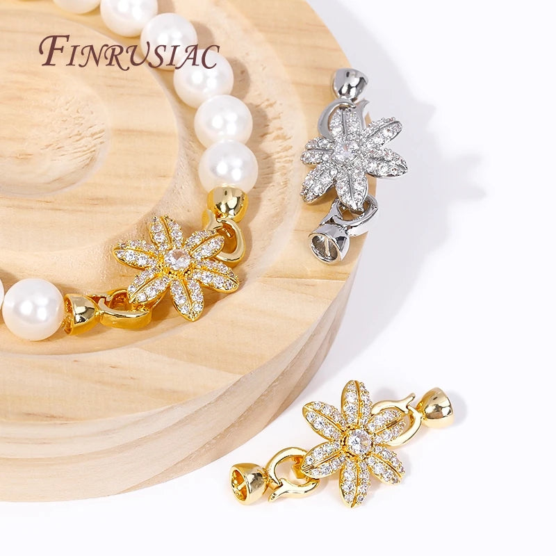 18K Gold Plated CZ Flower Pearl Clasp | DIY Jewelry Connector Jewelry Clasp Connector P3