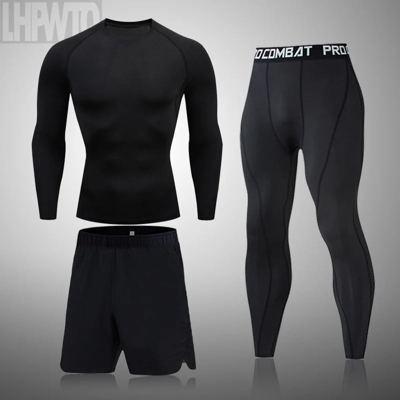 Men's Thermal Compression Long John Sports Tracksuit Set Compression Tracksuit P3 3-piece set 4XL