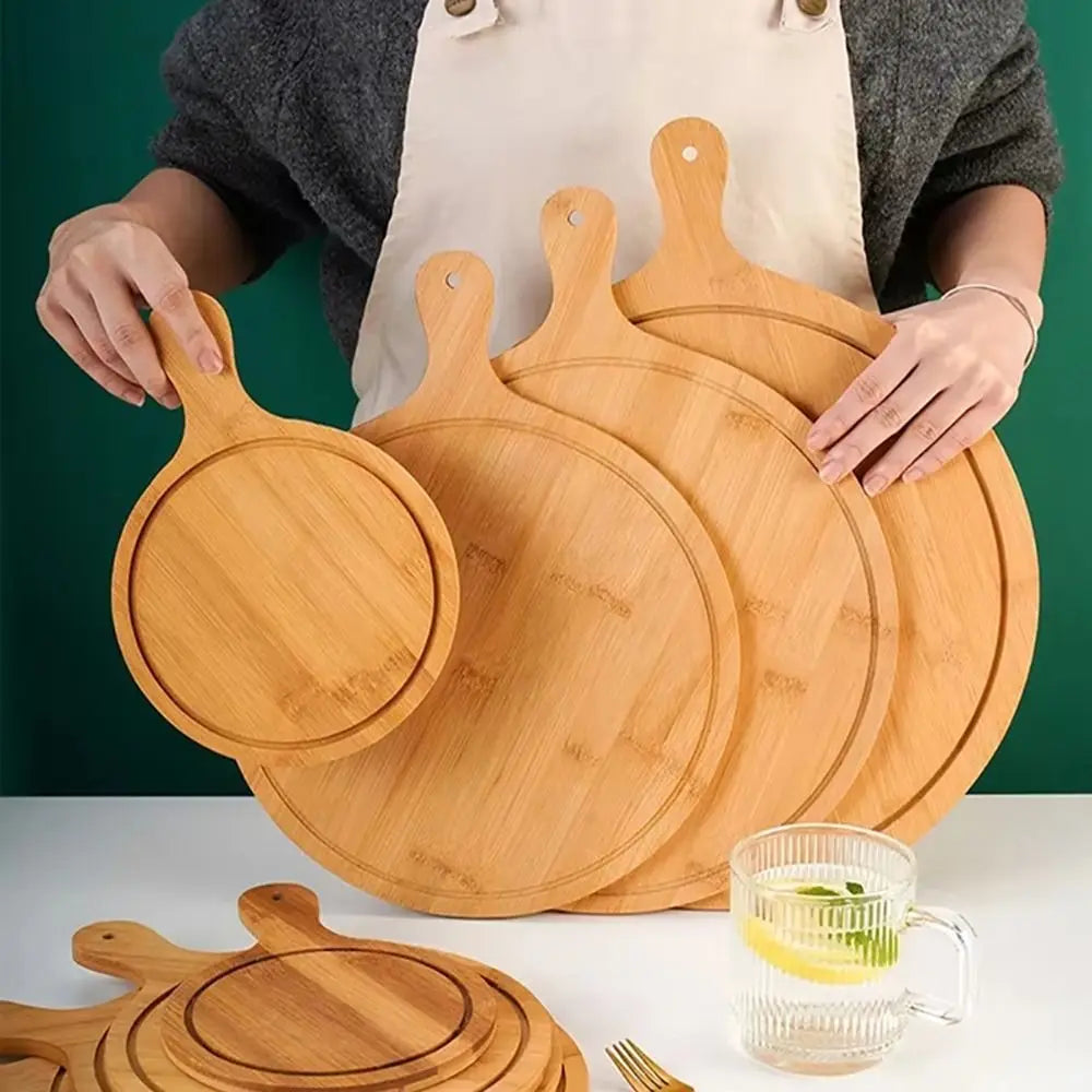 Bamboo Round Pizza Board with Handle | 6–10 Inch Bamboo Pizza Board P3