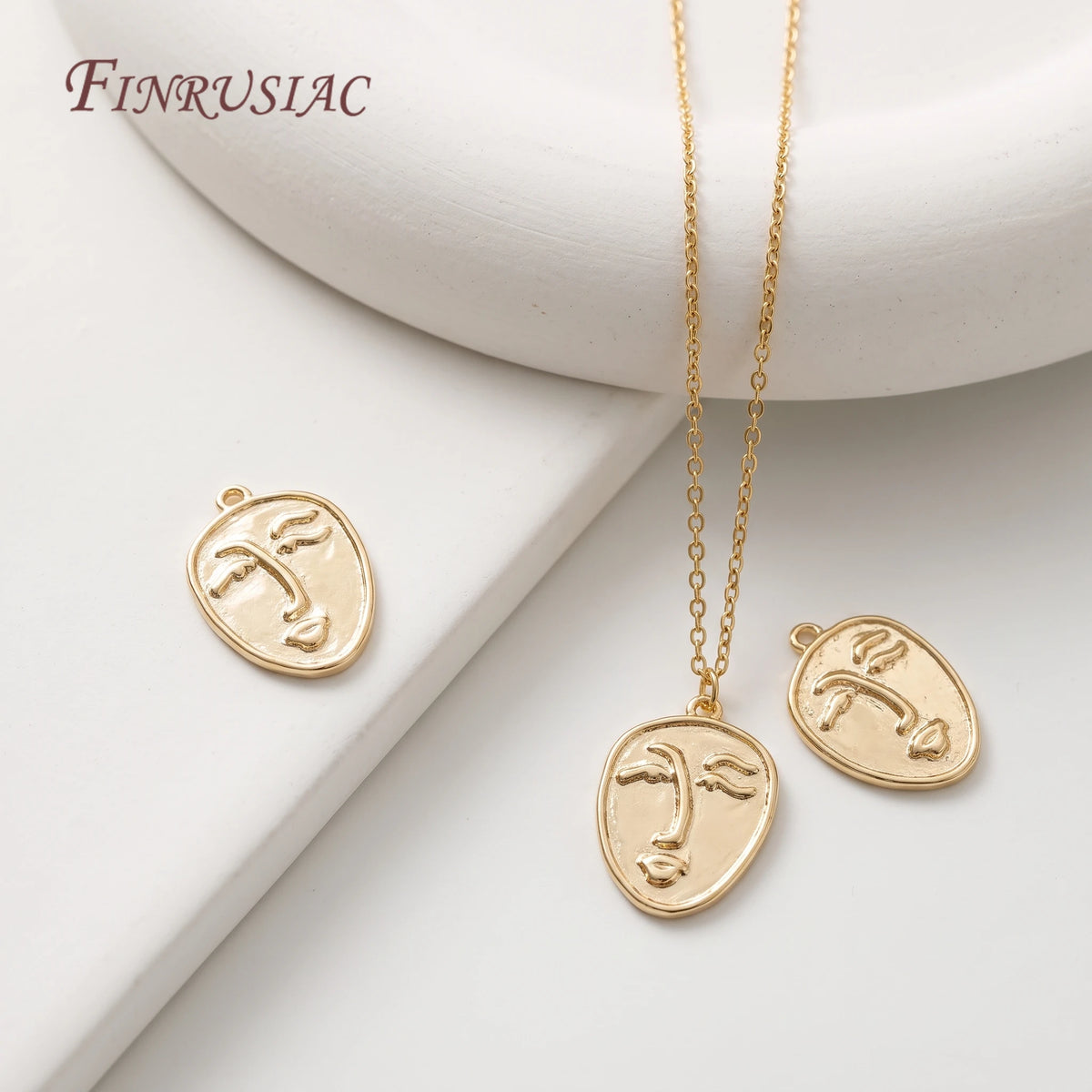 14K Gold Abstract Face Pendant Necklace | Minimalist Charm Gold Pendant Necklace P3