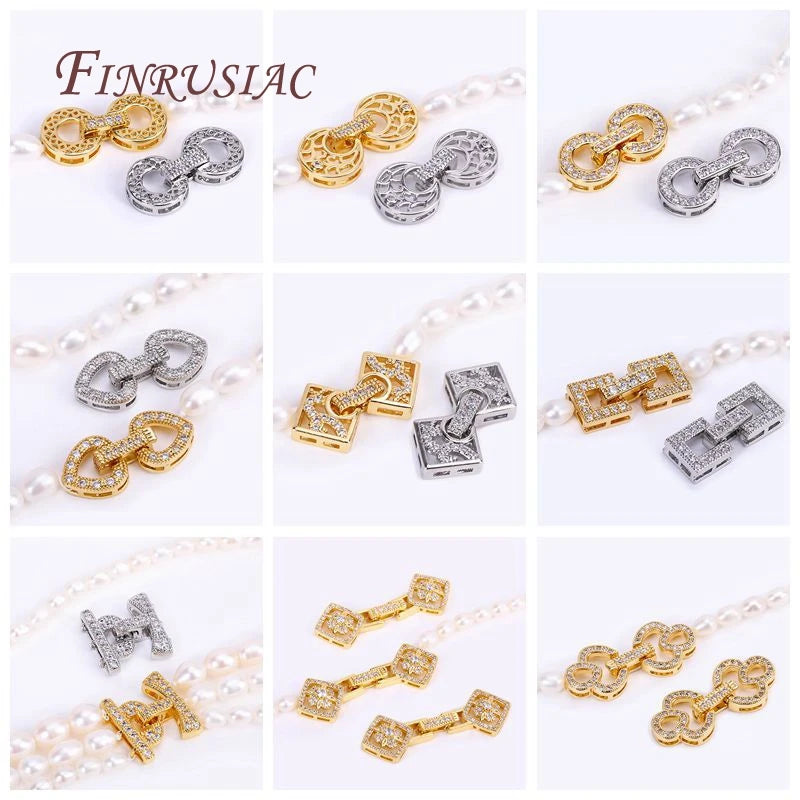 18K Gold Plated 3-Strand Clasp Zircon | Pearl Necklace Finding Jewelry Clasp Connector P3
