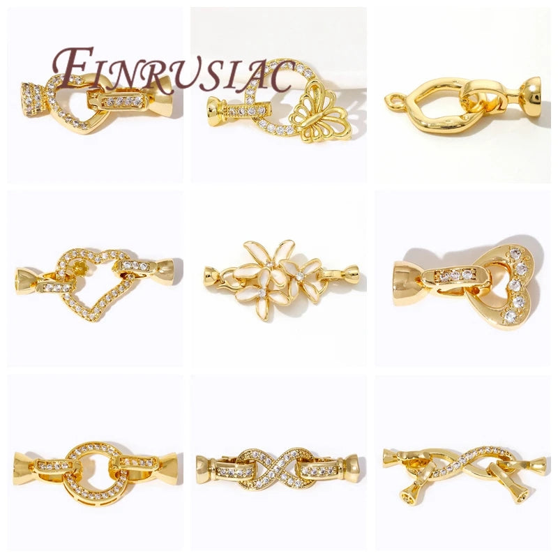 18K Gold Plated Brass Zircon Connectors | DIY Jewelry Clasps Jewelry Findings P3