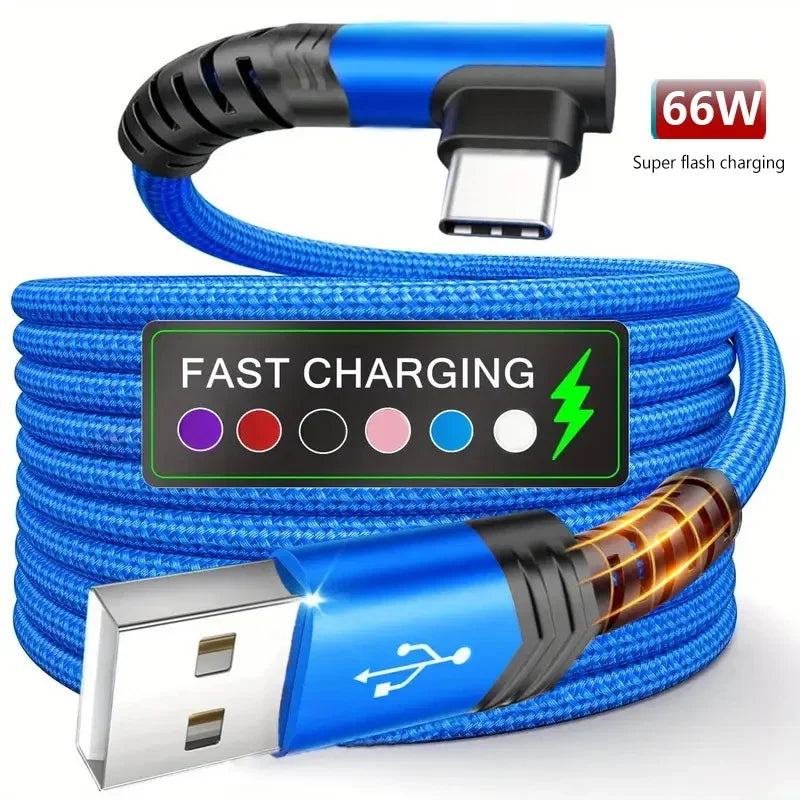 90° Elbow 60W USB-C Fast Charging Cable 3M Nylon Braided USB-C Charging Cable P3