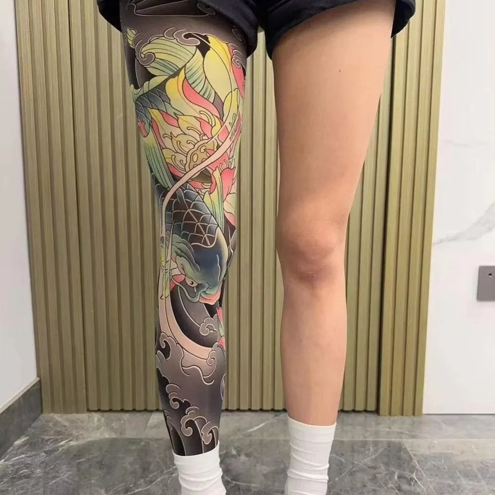Fake Tattoo Print Stockings – Unisex Full Leg Tights Tattoo Print Tights P3