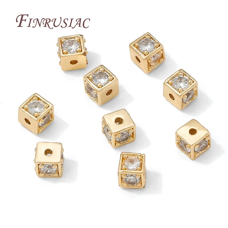 18K Gold Plated 5mm Square Zircon Spacer Beads – DIY Jewelry Jewelry Making Beads P3