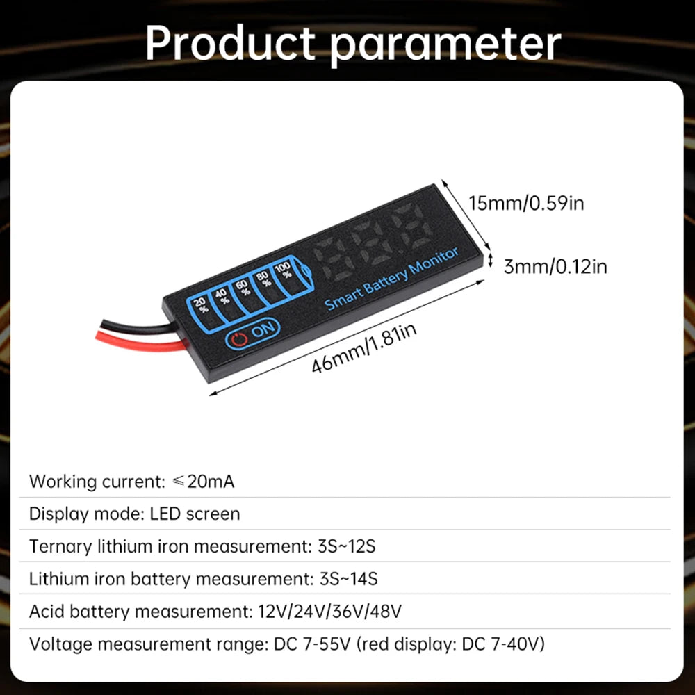 DC 7–55V Battery Level Indicator | 12V 24V 36V 48V LED Tester Battery Level Indicator P3