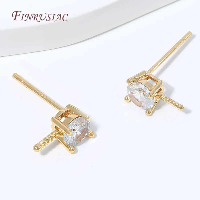18K Gold Plated CZ Pearl Earring Post Connector | DIY Findings Earring Jewelry Finding P3
