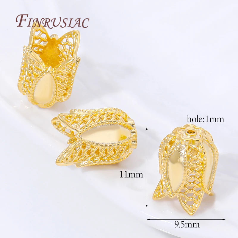 18K Gold Plated Filigree Tulip Bead Caps – DIY Jewelry Findings Jewelry Bead Caps P3 18K Real Gold Plated 6 pieces