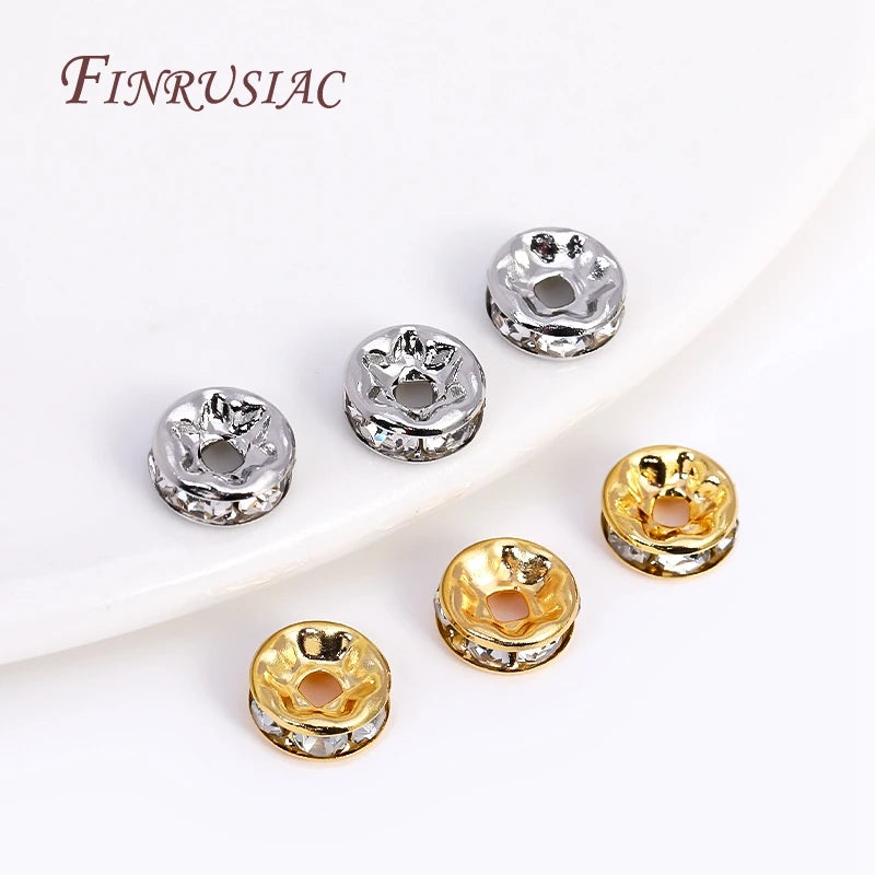 18K Gold Plated Rhinestone Rondelle Spacer Beads 4/6/8mm Jewelry Spacer Beads P3