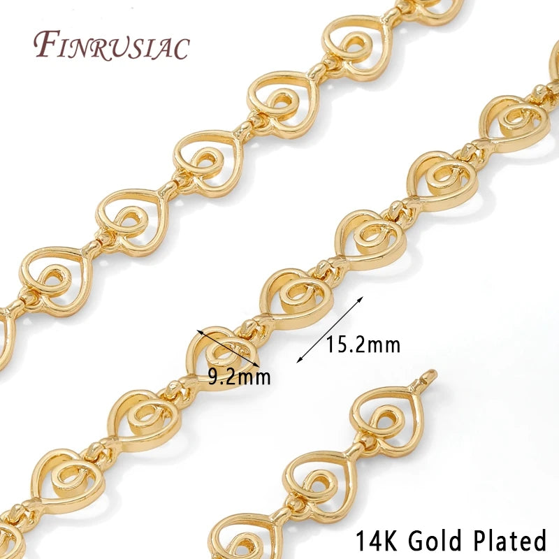 14K Gold Plated Hollow Swirl Heart Link Chain – 1M DIY Spool Jewelry Making Chain P3 14K Gold Plated 1 Meter