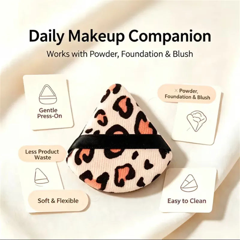 Leopard Print Velvet Powder Puff Set | 3 Shapes, Ribbon Strap Makeup Powder Puff P3